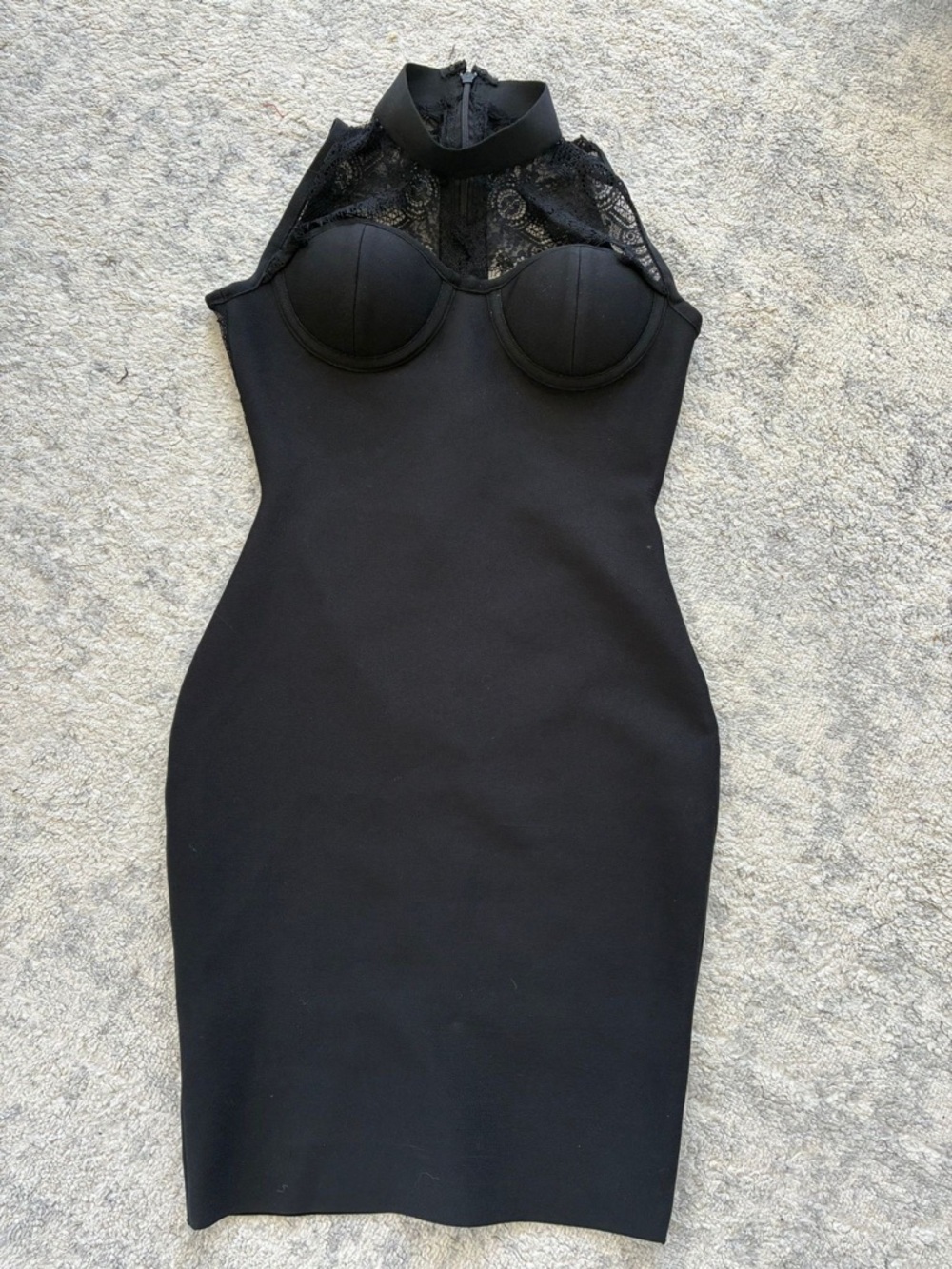 Black Lace High-Neck Bodycon Midi Dress